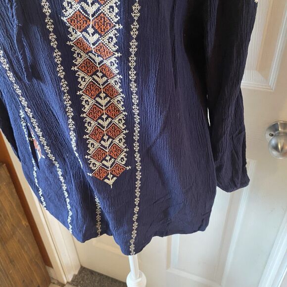 Solitaire Blouse Women’s Size Large Southwestern Hippie Boho Round Neck - Picture 5 of 11